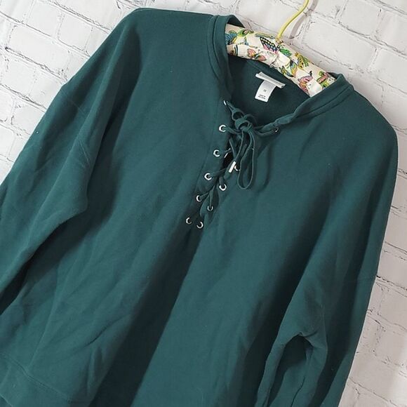 Ava & Viv Forrest Green Lace V-Neck Long Sleeve Tee Size Womens 1X - Picture 3 of 11